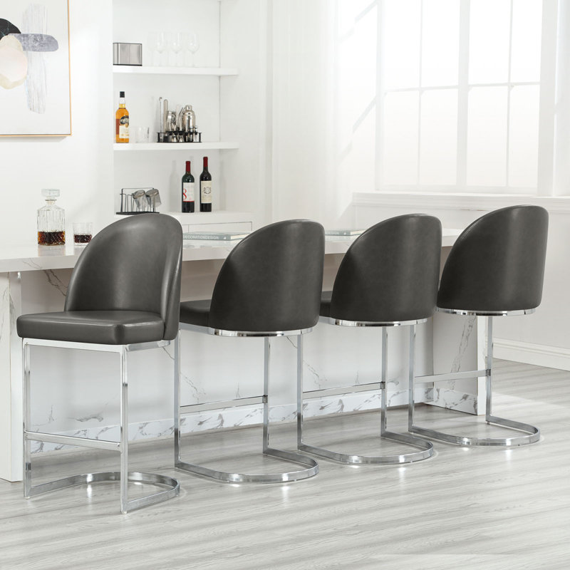 Upholstered Counter Stool with Metal Frame, Grey