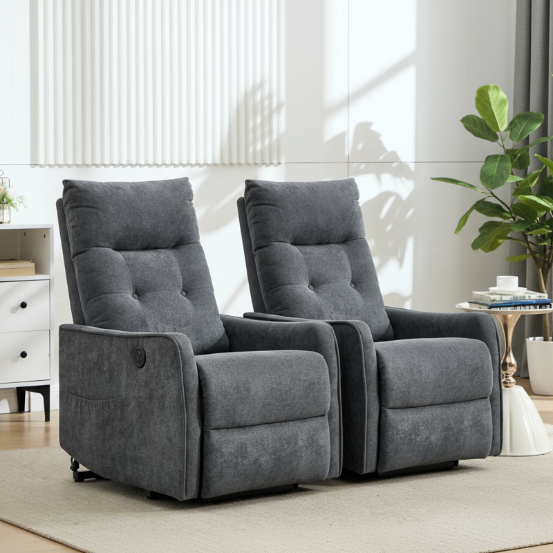 25" W Power Lift Chair Recliners Infinite Position With Heat And 8 Point Massage (set Of 2), Gray