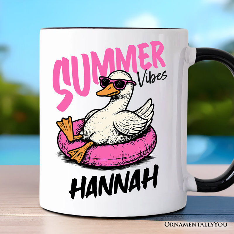 Tasse d'oie Summer Vibes, cadeau de vacances à la plage amusant avec nom personnalisé