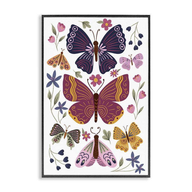 Art giclée symétrique par papillons et fleurs par JJ Design House LLC, Giclée encadrée noir minuit, H 24 po x l 16 po
