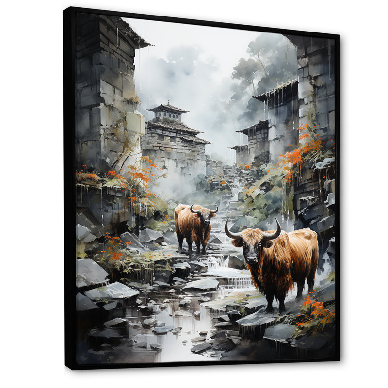 " Yaks Urban Visitor " Print, Black Floater Framed, 40" H x 30" W