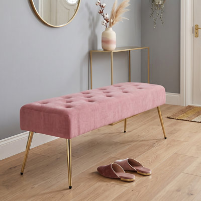 44" W Mid-Century Modern Tufted Velvet Bench