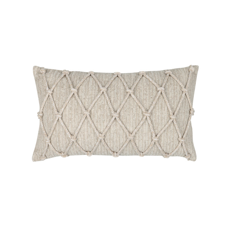 Macrame Fawn Soft Chenille with Handwoven Rope Accents Indoor & Outdoor Woven Accent Pillow, Rectangle 12”H x 20”W