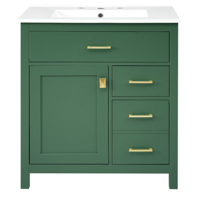 Meuble-lavabo de 30 pouces avec lavabo en céramique et beaucoup de rangement - le choix idéal pour les petites salles de bain