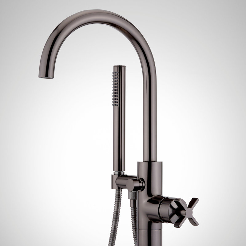 Vassor Floor Mounted Tub Filler Faucet with Hand Shower, Gunmetal
