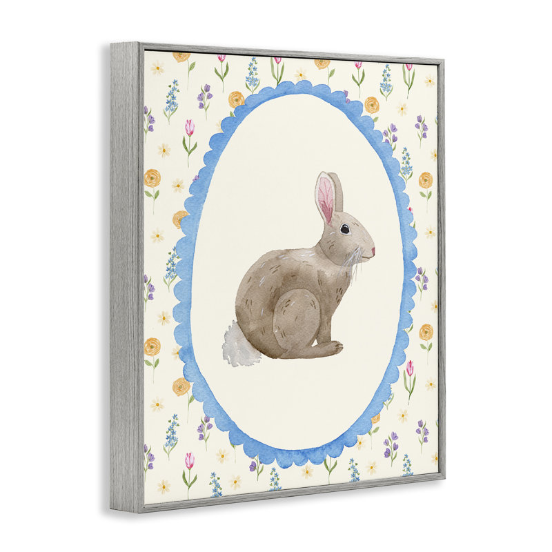 Giclée encadrée de fleurs de lapin délicates, design par Nina Jacobs, H 30 po x l 24 po, Giclée de ferme grise encadrée