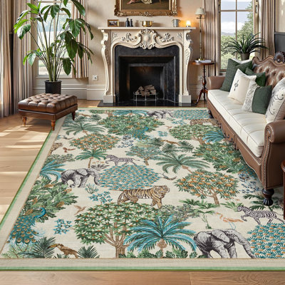 Rectangle Animal Print Washable Area Rug