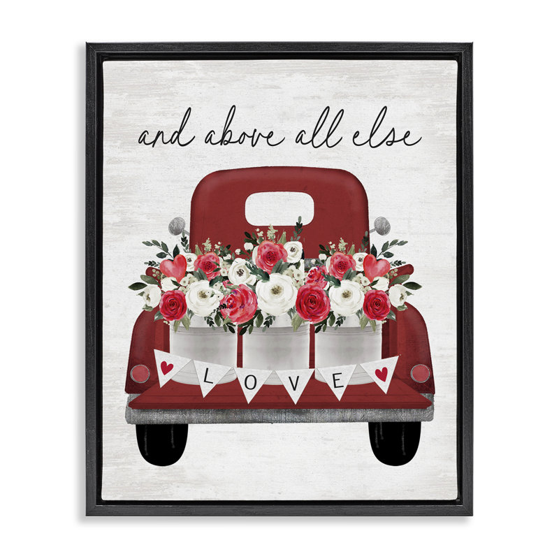 Cadre flottant surtout camion romantique, design par lettré et doublé, H 31 po x l 25 po, Cadre flottant noir de jais