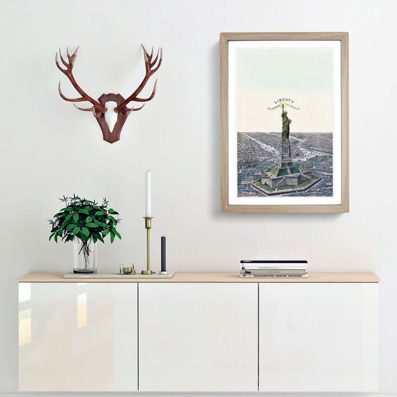 The Statue of Liberty in New York - Framed Print, 50cm H x 35cm W x 2cm D, Oak