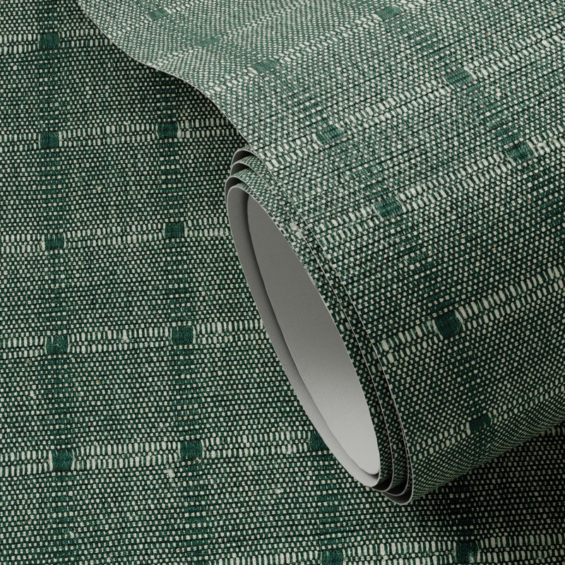 Dobby Checkered Wallpaper, H 132" x W 52", Dobby - Verdigris