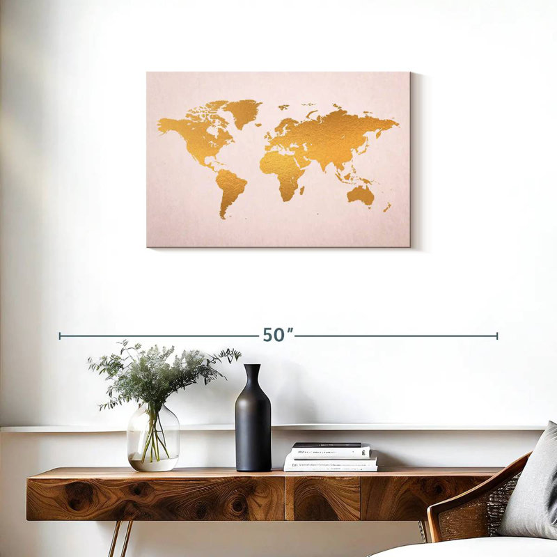 Or Aliaz sur une carte du monde rose, H 20 po x l 30 po