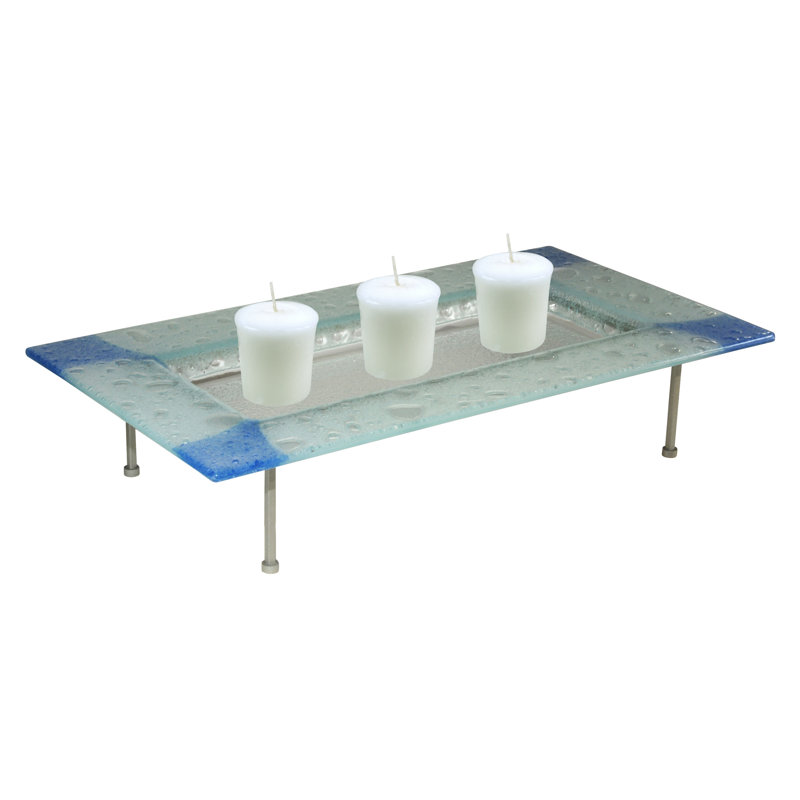 Plat en verre fondu rain, Bleu argenté