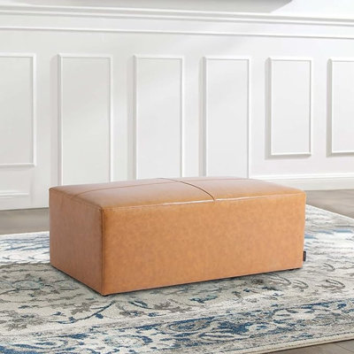Rectangular Genuine Leather Ottoman, Button Tufted Coffee Table ...