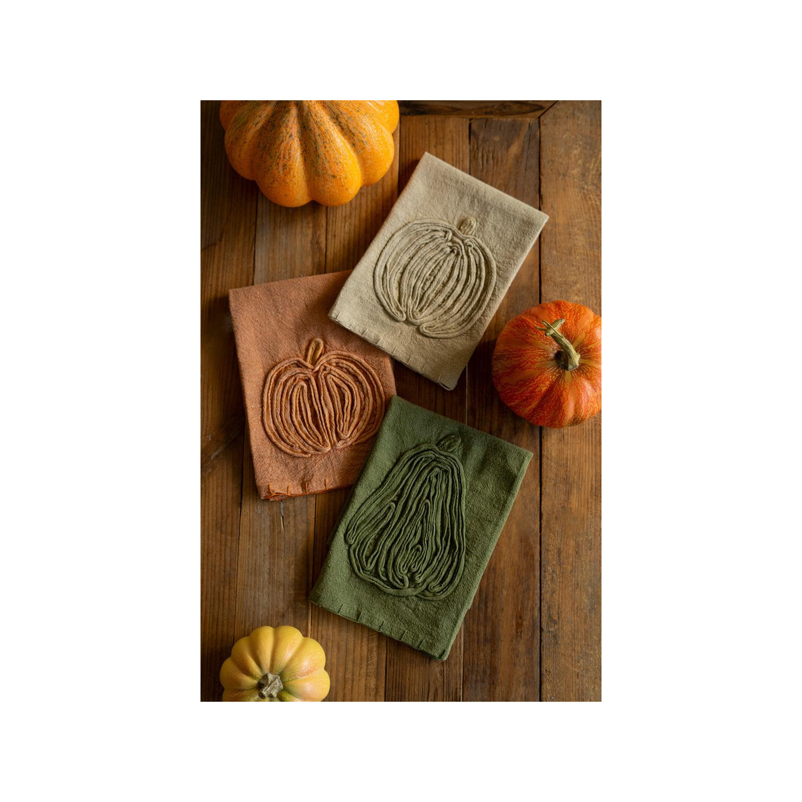 SET OF THREE EMBROIDERED TEA TOWELS - THANKSGIVING