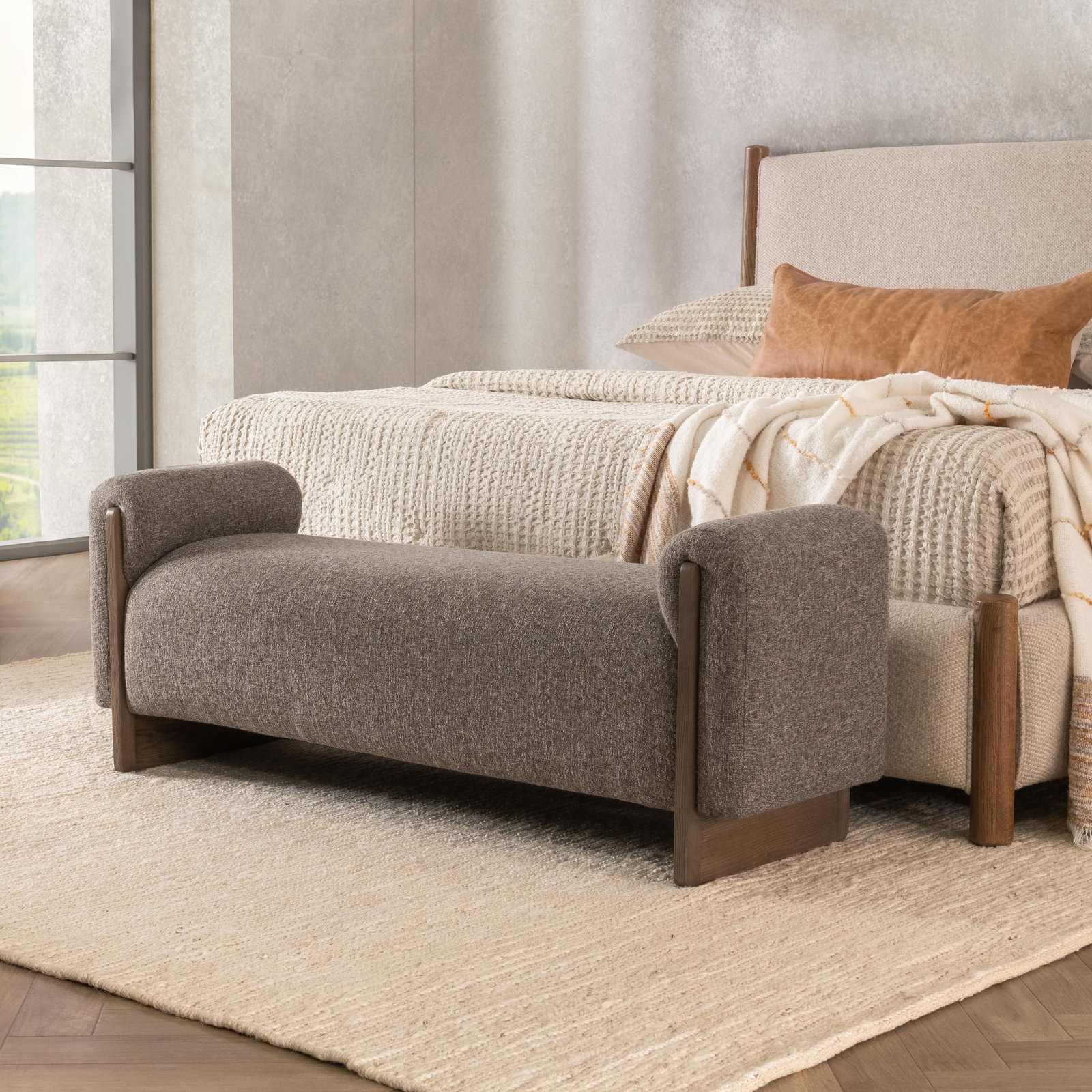 Jeter 60" Bedroom Bench, Bronzed Cocoa