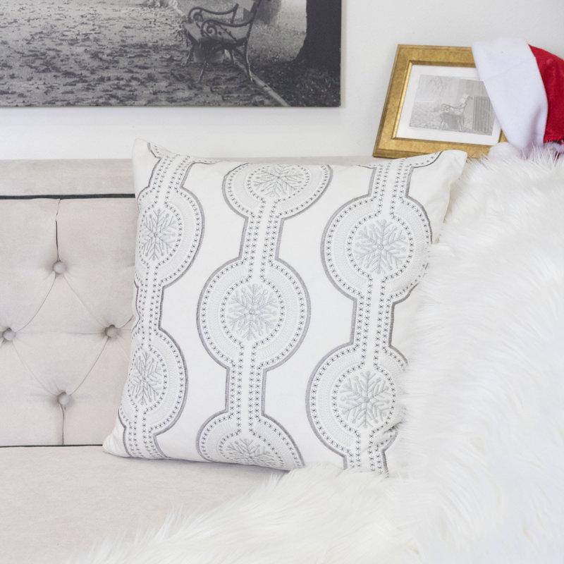 Embroidery Velvet Throw Pillow, White