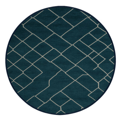 Machine Washable Trellis Blue Area Rug