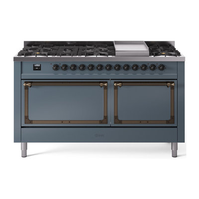 ILVE Nostalgie II Noblesse 60 in Dual Fuel Range, 9 Burner, Griddle