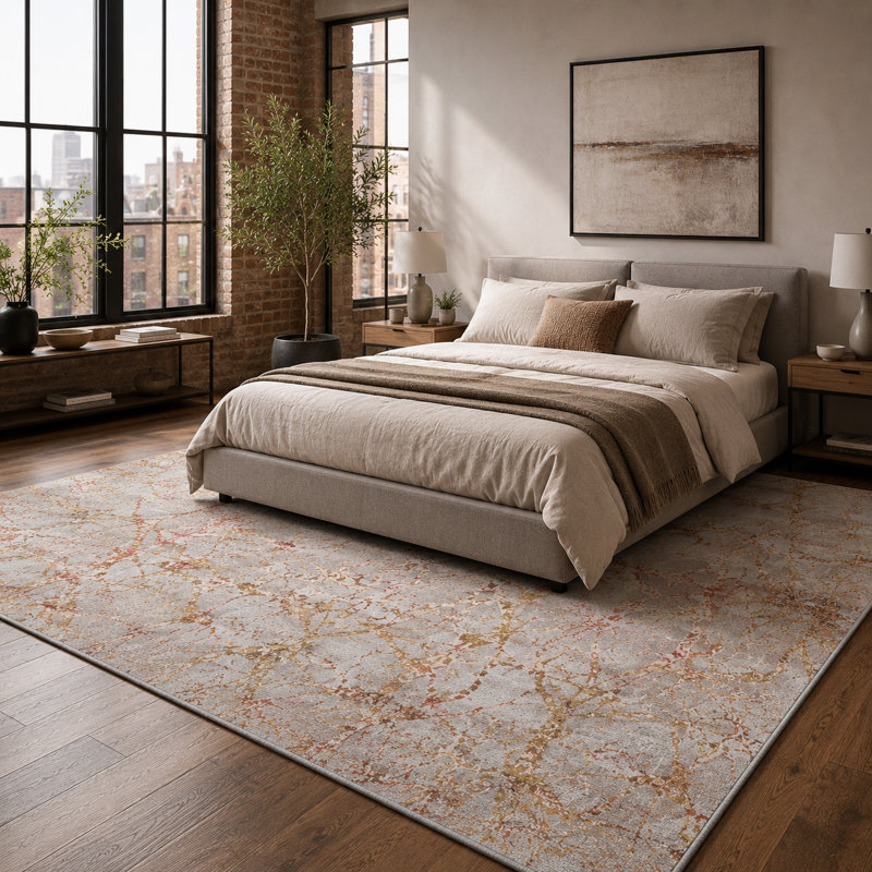 Netline Home Studio Linework Terracotta Traditional Washable Rug, 160 cm round