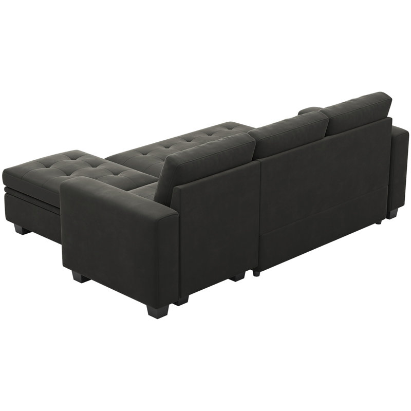 Canapé-lit modulaire en L avec repose-pieds avec rangement Shavera, Velours gris