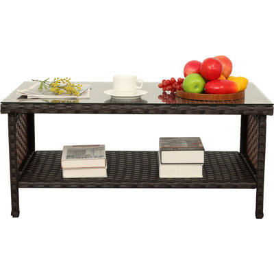 Table basse d'extérieur en osier 2 couches