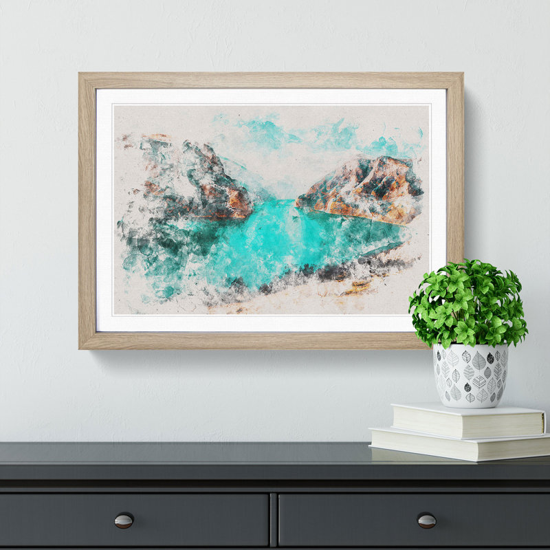 Lake Between the Mountains - Picture Frame Painting Print, 40cm H x 60cm W x 2cm D, Oak Framed