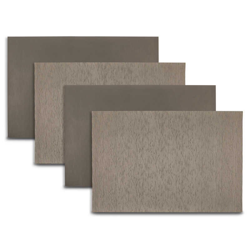  Ridges Reversible Premium Vegan Leather 12" X 18" Rectangular Placemats Set Of 4, Tanné