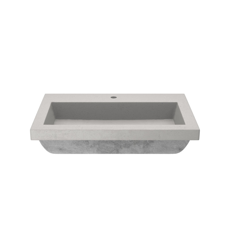 Trough Handmade Rectangular Drop-In Bathroom Sink, Ash, Single Faucet Hole