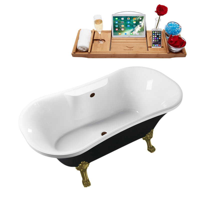 68'' x 33.9'' Soaking Acrylic Bathtub, Matte Oil Rubbed Bronze, Brushed Gold