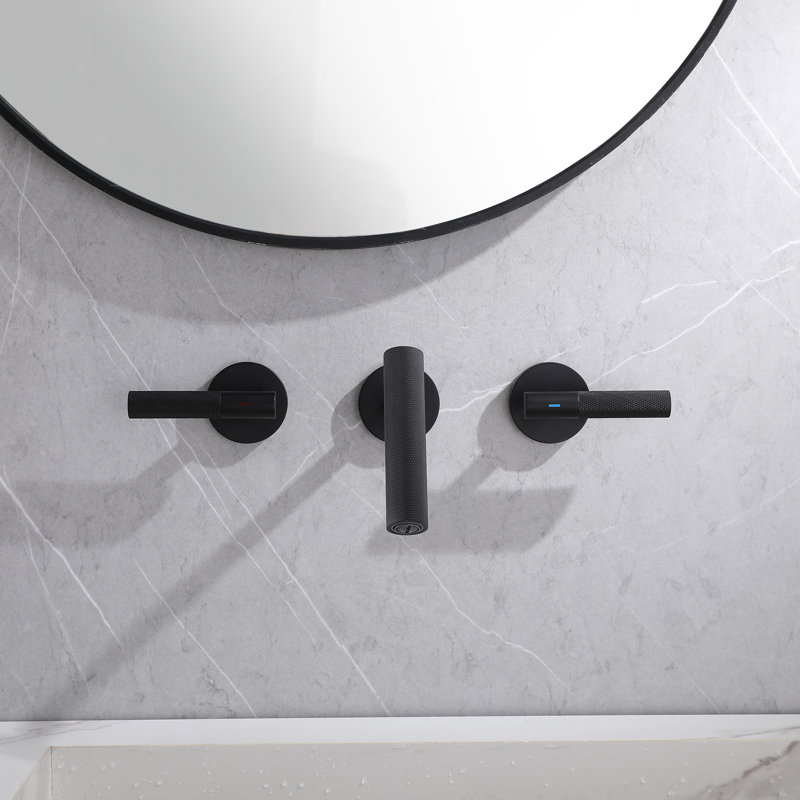 1.2 GPM Vintage Punk Widespread Wall Mounted Bathroom Sink Faucets with Hot/Cold Control Handle & Premium Metallic Finish, Matte Black