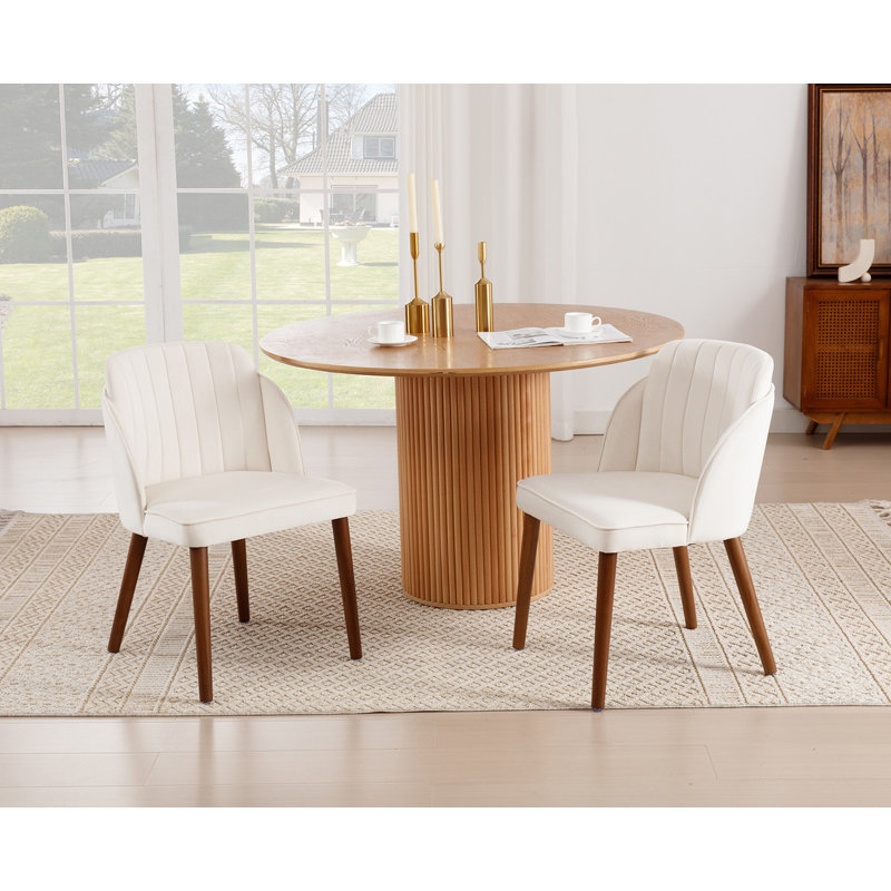 Upholstered Dining Chairs Wood Frame Side Chairs Armless Chair for Dining Room/Living Room, White, White