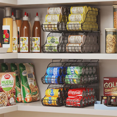 Foldable 3-Tier Stackable Can Organizer for Pantry and Fridge – Heavy-Duty Steel Wire Rack with Handles, Space-Saving Storage for Soda, Beer, and Canned Food – Kitchen Counter Cabinet Organization