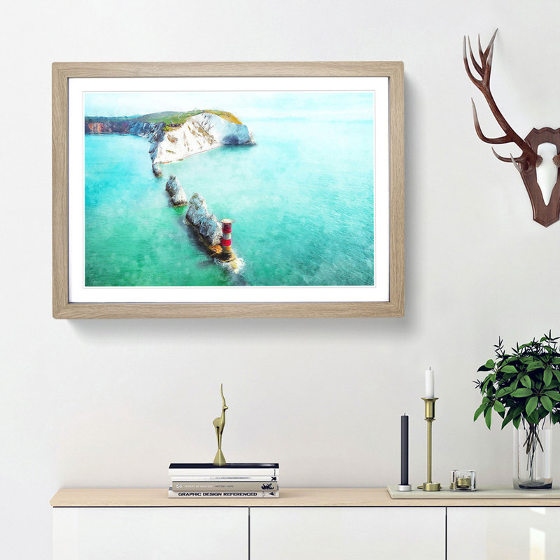 The Needles Isle Of Wight - Single Picture Frame Painting on MDF, Oak Framed, 62cm H x 87cm W x 2cm D