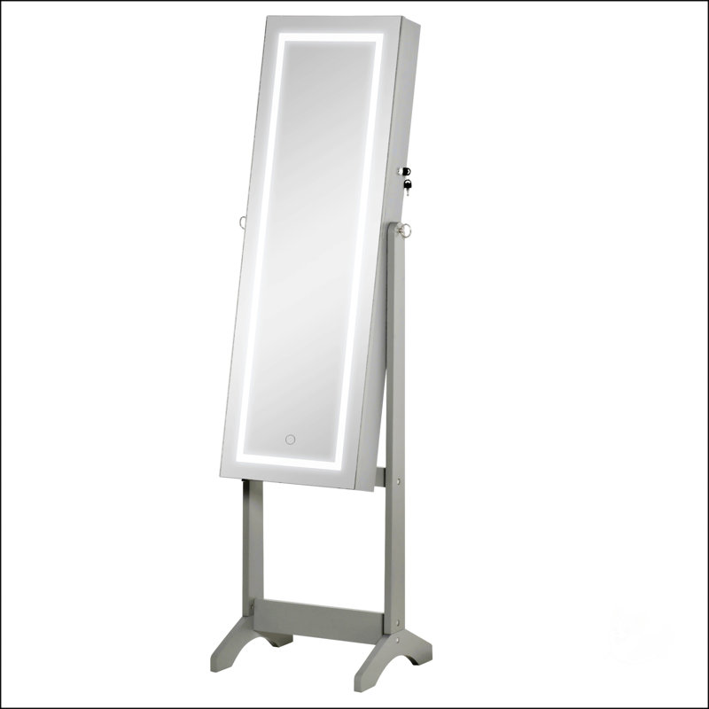 Armoire à bijoux sur pied avec lumière DEL, Gris
