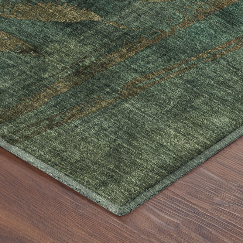 Premium Machine Washable Mayfield AMF2222 Botanical Rug, Green, 5' x 7'6"