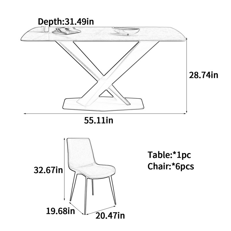 Table de salle à manger Light, H 28,74 po x L 55,11 po x l 31,49 po