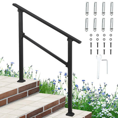 Handrails for Outdoor Steps, 3-6 Step Metal Porch & Deck Railing Kit for Concrete, Wood, or Brick