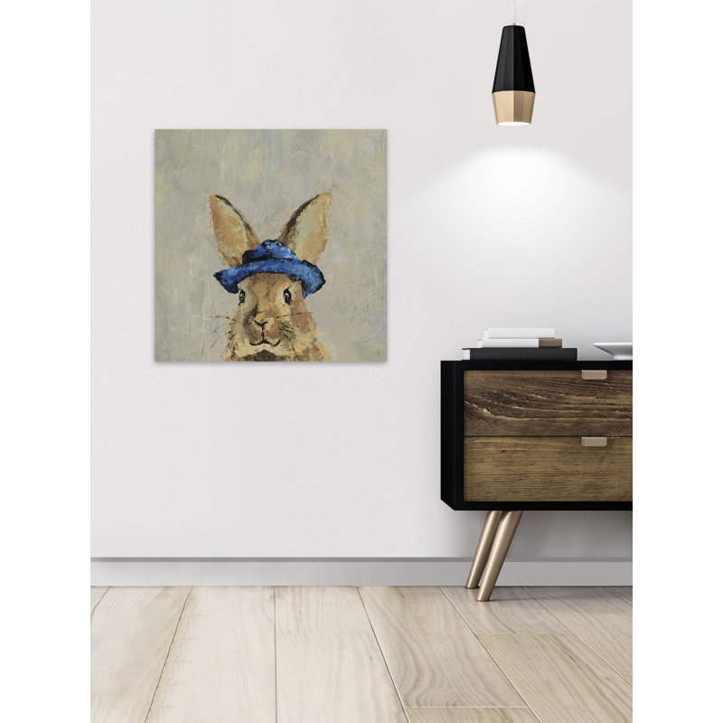 Blue Hat Rabbit - Wrapped Canvas Painting, 61cm H x 61cm W