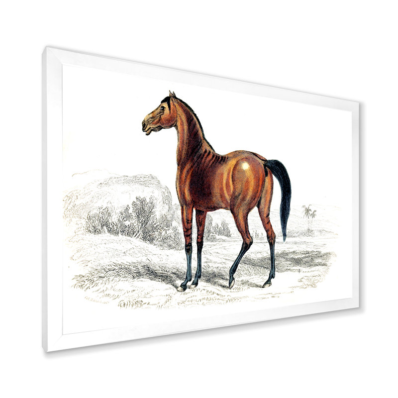 Cheval rétro - peinture sur toile, H 12 po x l 20 po x p 1 po, Cadre photo blanc