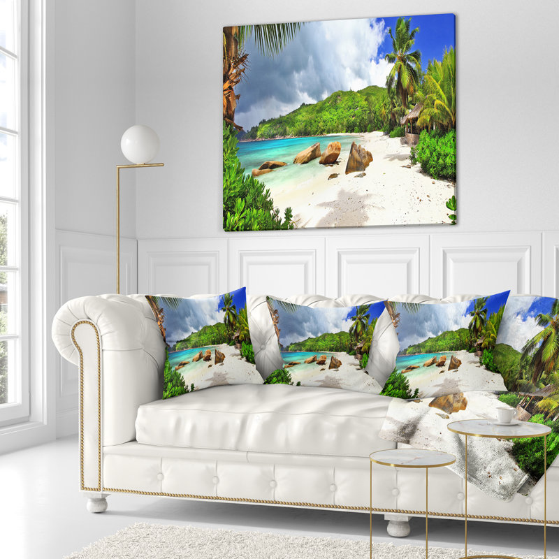 Coussin large Landscape Seychelles Island, 18 po x 18 po, Coussin décoratif