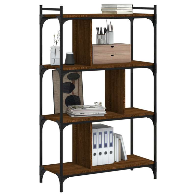 Westmalle 76cm W Steel Etagere Bookcase, Brown Oak, 123cm H x 76cm W x 32cm D