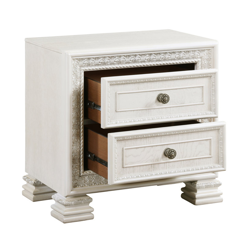 Table de chevet classique avec 2 tiroirs, meubles de chambre à coucher en bois