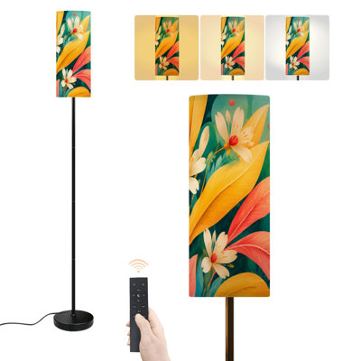 Floor Lamp Colorful Botanical  victorian Vibrant Leaves White Flowers Dimmable Modern Standing Lamp with Remote Control Footswitch Bulb Lampshade Tall Pole Corner Lamp for Living Room Bedroom Office