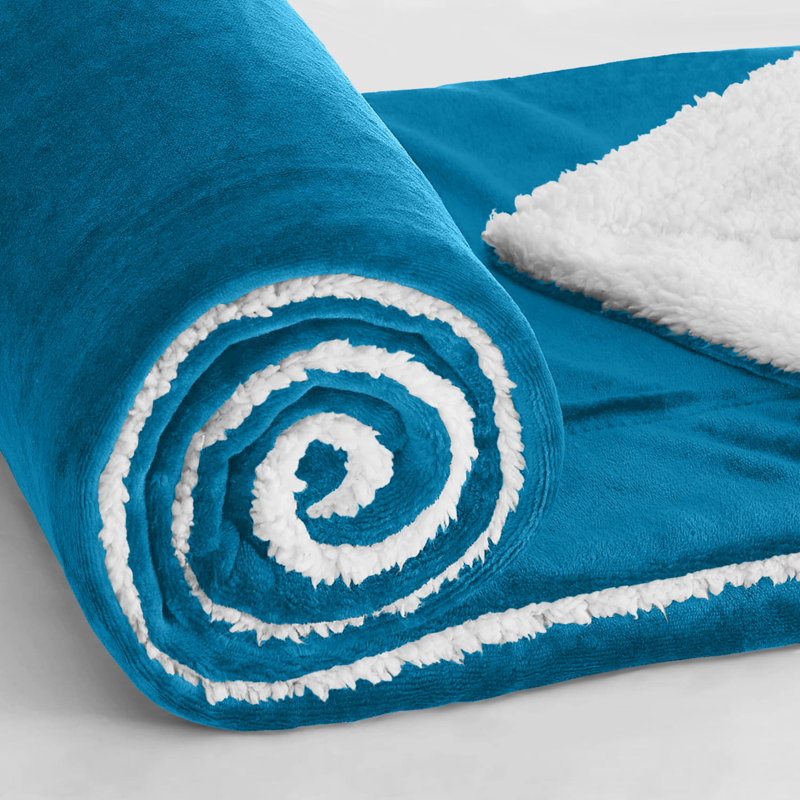 Misuzu Super Soft Reversible Sherpa Fleece Blanket, King, Teal