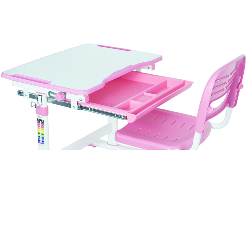 Pink Adjustable Height Kids Desk and Chair Set with Drawer