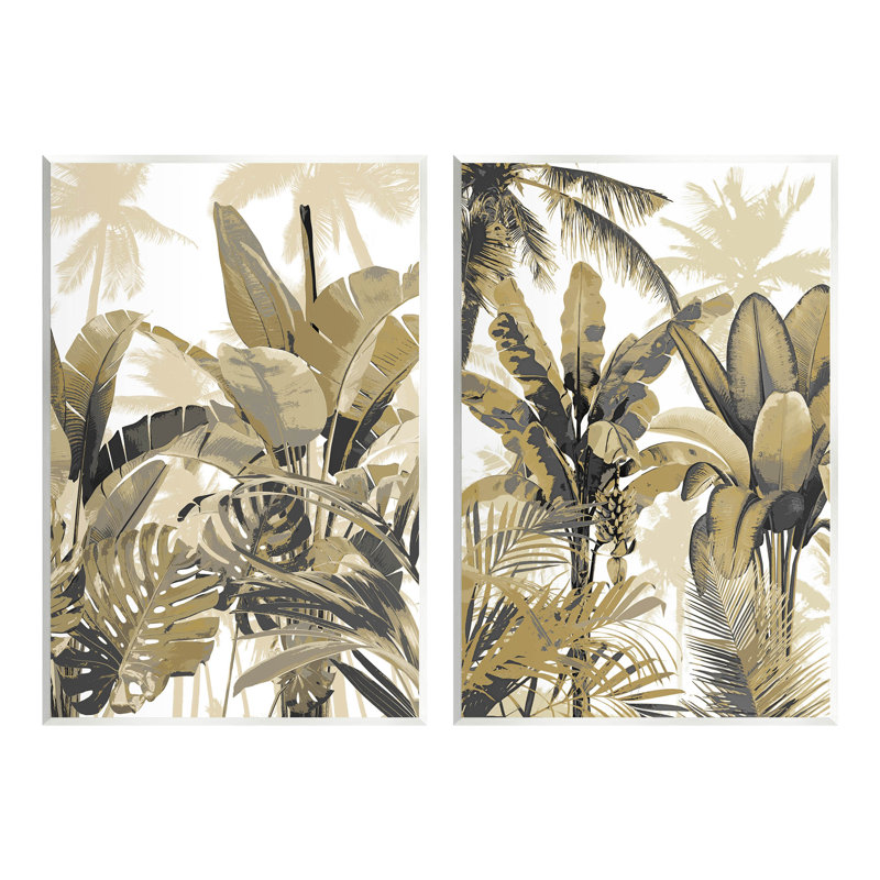 "Tropical Jungle Plants", ensemble de 2 plaques murales par Kristen Drew, H 15 po x l 10 po x P 0,5 po
