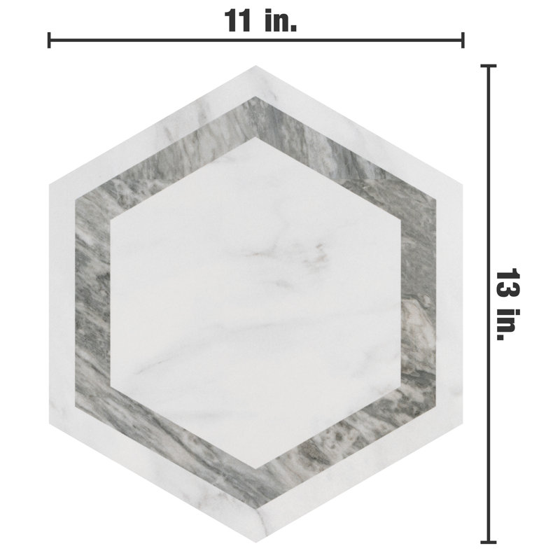 BioTech 11" x 13" Porcelain Marble Look Wall & Floor Tile, Gray/White
