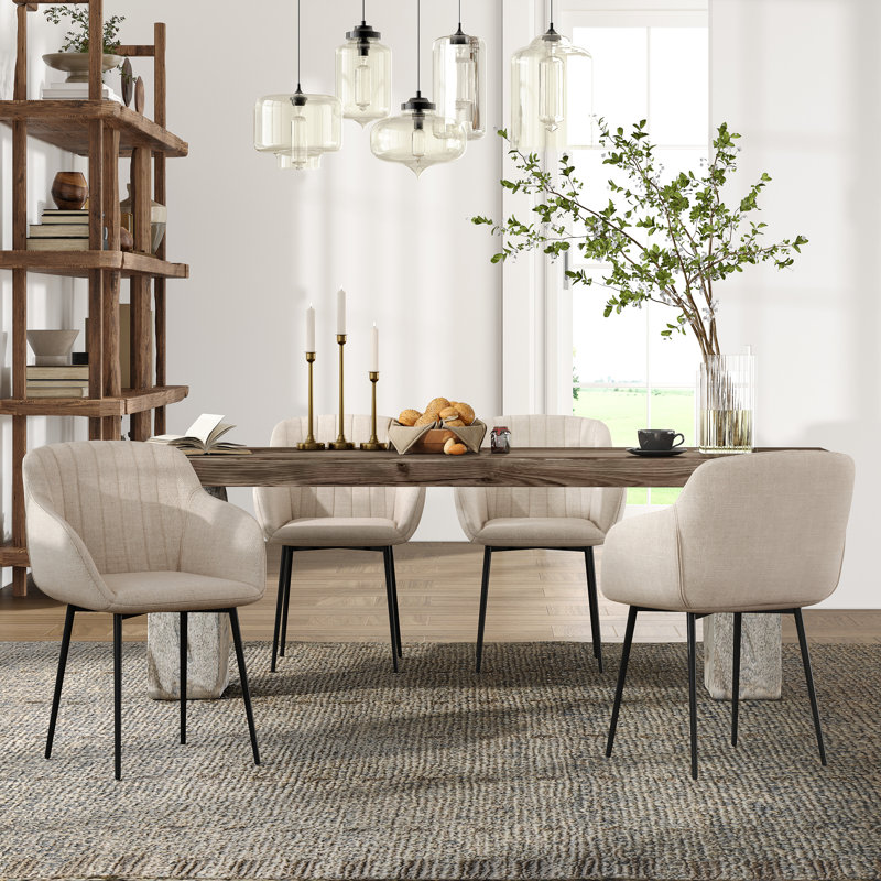 Ohio Upholstered Dining Chair, Linen Beige, 4