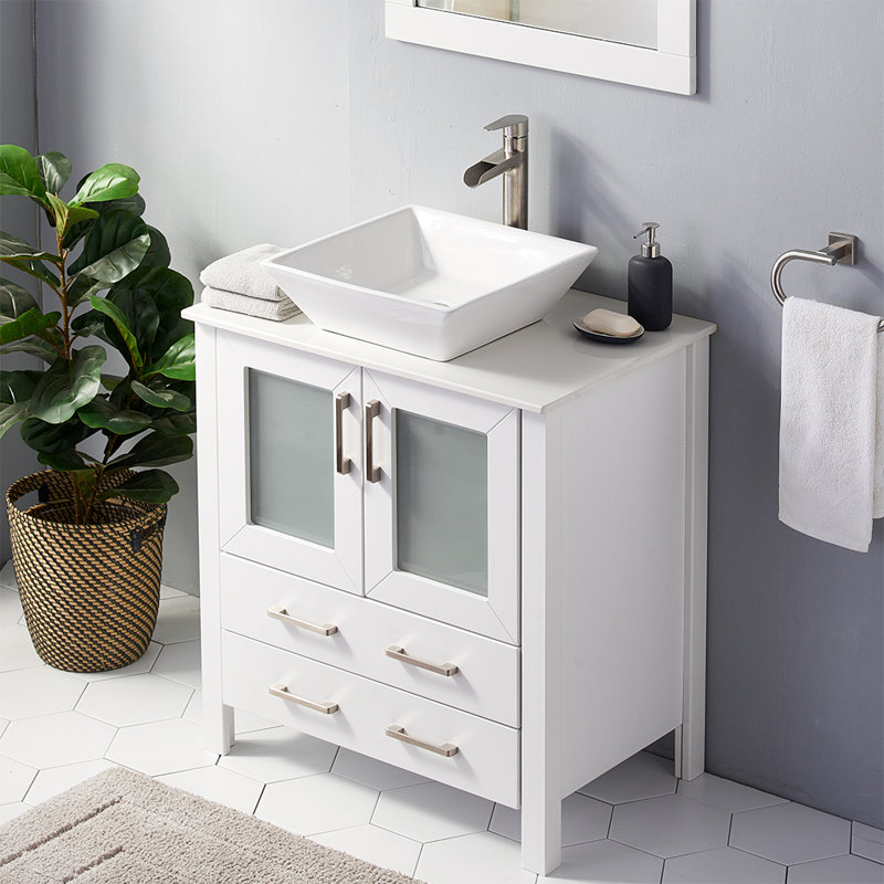 Byrl 30" Modern Free-standing Vessel Single Bathroom Vanity Set, White