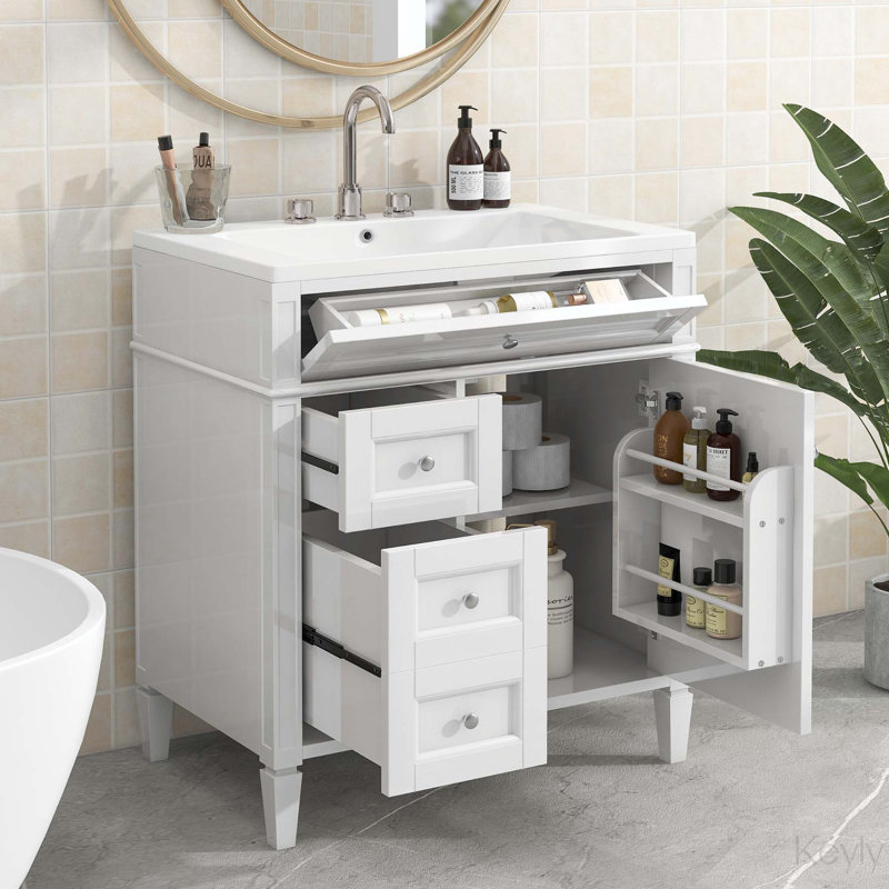 30'' Bathroom Vanity with Ceramic Top Sink, White